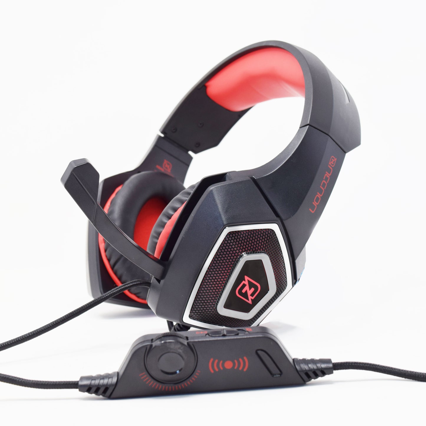 HEADSET GAMING OVER-EAR NBHG DRAGON LED ALAMBRICO DIADEMA FLEXIBLE CON VIBRACION MICROFONO 3.5MM USB PC CONSOLAS CELULAR C/ADAPTADOR ROJO