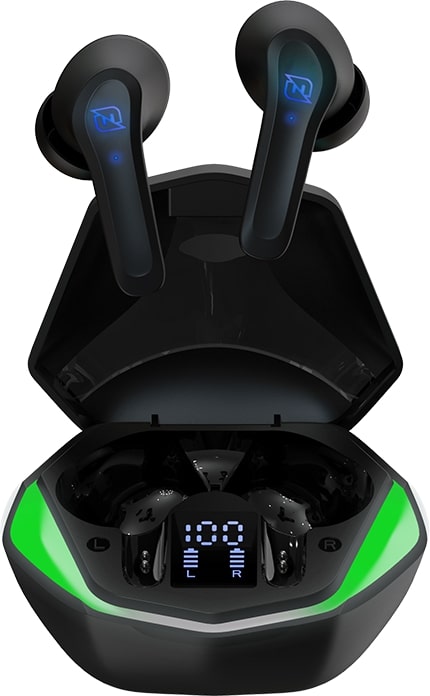 AUDIFONOS IN-EAR BLUETOOTH 5.1 TRUE WIRELESS GAMING SUPERBASS LUZ RGB 30MAH CAJA DE CARGA 200MAH MINIMA LATENCIA DISPLAY INFORMATIVO NEGRO