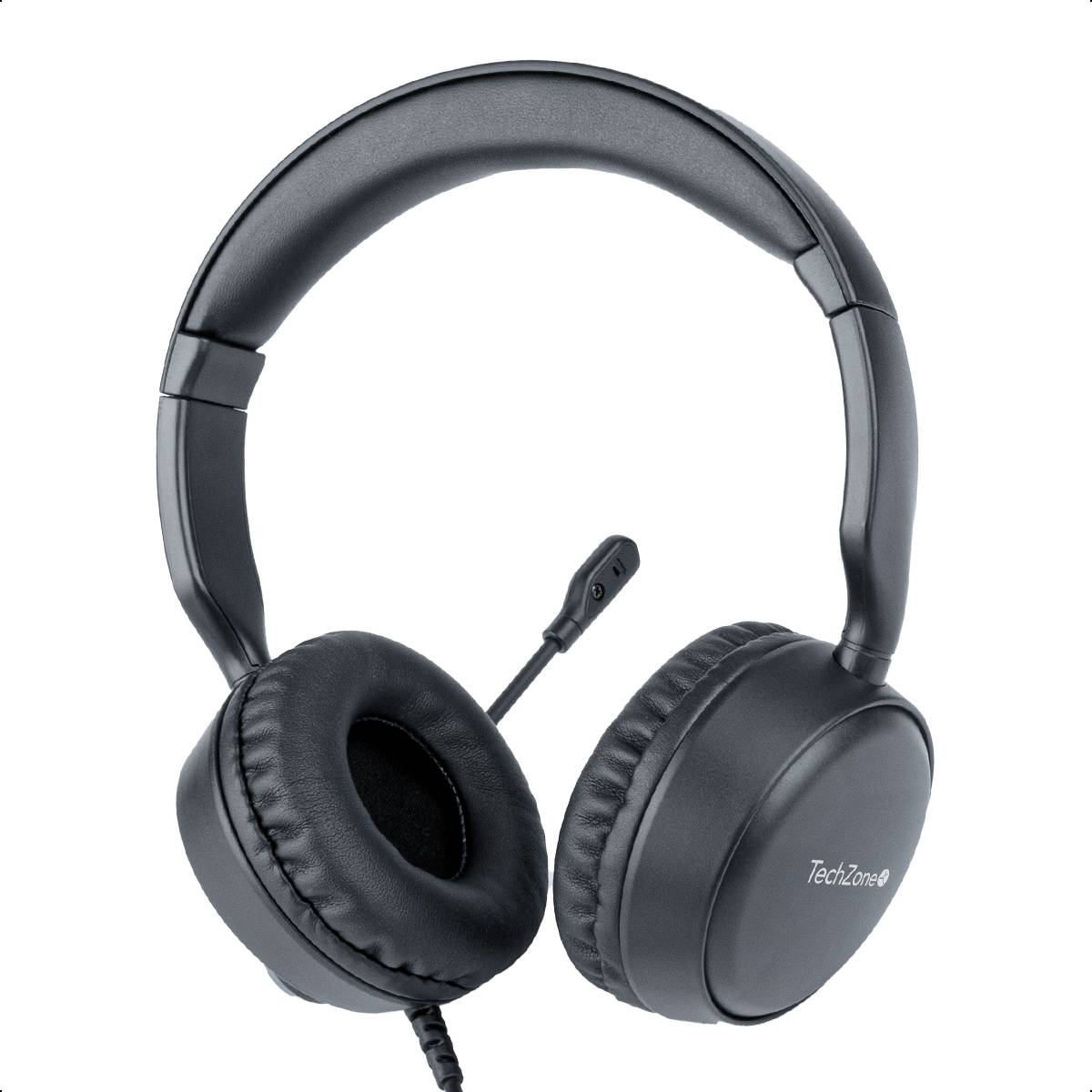 Diadema alámbrica con micrófono TZACDII02 TechZone, color negro, conexión USB-A, banda para cabeza acojinada, Impedancia de micrófono de 2200 W