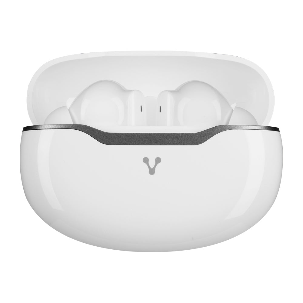 Audifonos Vorago Esb-450 Bluetooth 5.3 18 Horas De Reproccion Controles Tactiles Manos Linres Y Aplicación Para Configuracion Color Blanco