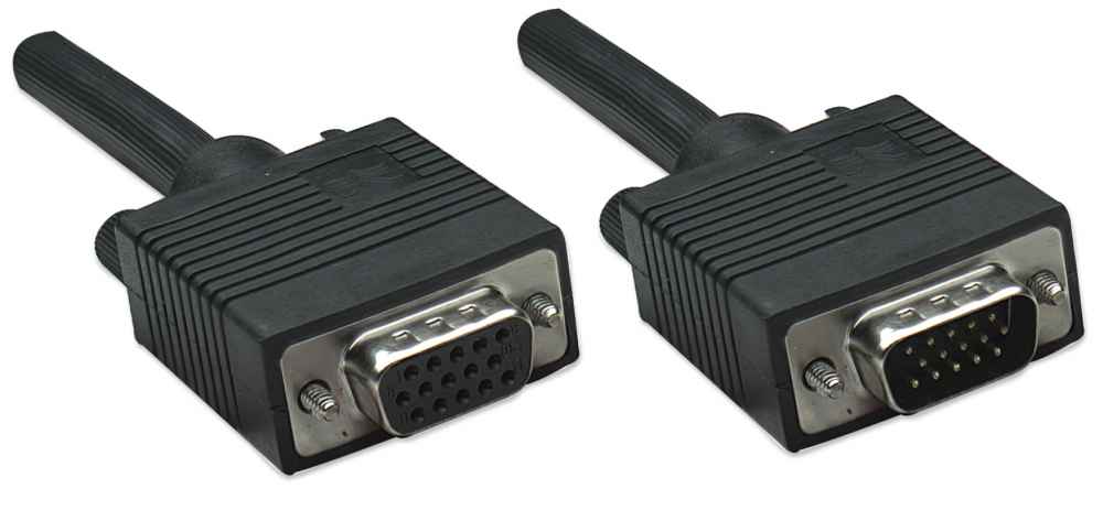 309011 Extension VGA HD15 macho a HD15 hembra; 1.8 m. Negro, completamente blindado para reducir la interferencia.