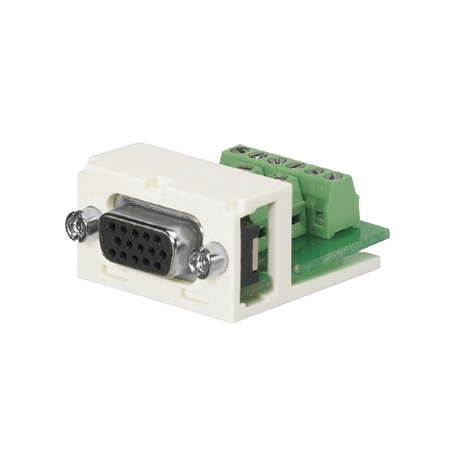Conector sub-D de 15 Pines Tipo Atornillable, Uso en 2 Puertos Mini-Com, Color Blanco Mate
