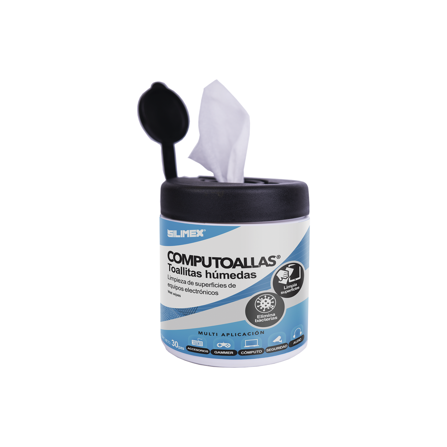 Toallas húmedas antibacteriales, para limpieza de gabinetes, equipos de cómputo, audio, vÃdeo y telefonÃa, 30 piezas