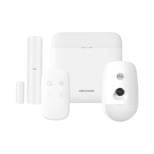 (AX PRO) KIT de Alarma AX PRO / Incluye: 1 Hub con bateria de respaldo / 1 Sensor PIR / 1 Contacto Magnético / 1 Control Remoto / 1 Cámara IP / WiFi / Compatible con Hik-Connect P2P