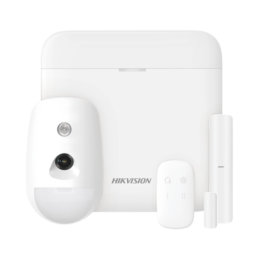 (AX PRO) KIT de Alarma AX PRO con GSM (3G/4G) / Incluye: 1 Hub con bateria de respaldo / 1 Sensor PIR / 1 Contacto Magnético / 1 Control Remoto / 1 Cámara IP / Wi-Fi / Compatible con Hik-Connect P2P / DS-2CV2U21FD-IW