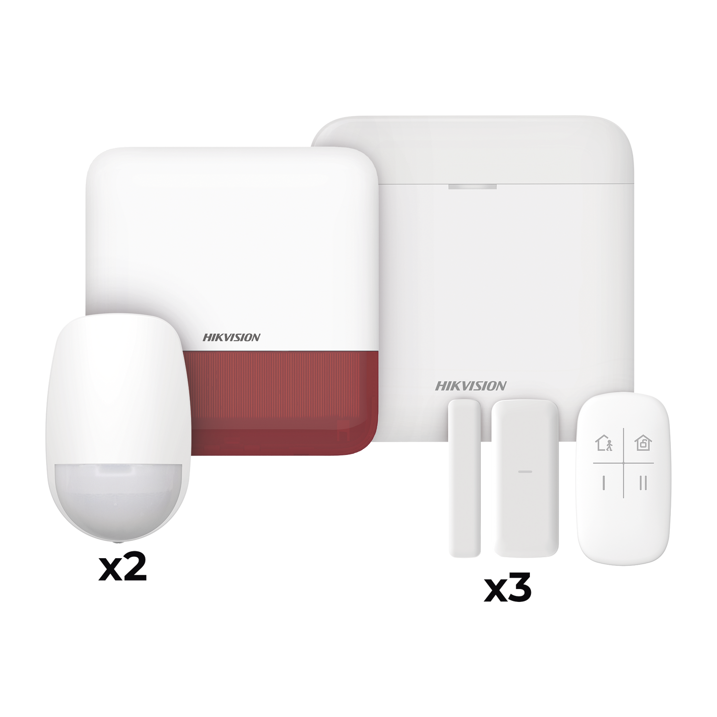 (AX PRO) KIT de Alarma AX PRO con GSM (3G/4G) / Incluye: 1 Hub con bateria de respaldo / 2 Sensores PIR / 3 Contactos Magnéticos mini / 1 Control Remoto / 1 Sirena estrobo Roja Inalambrica Exterior / WiFi / Compatible con Hik-Connect P2P