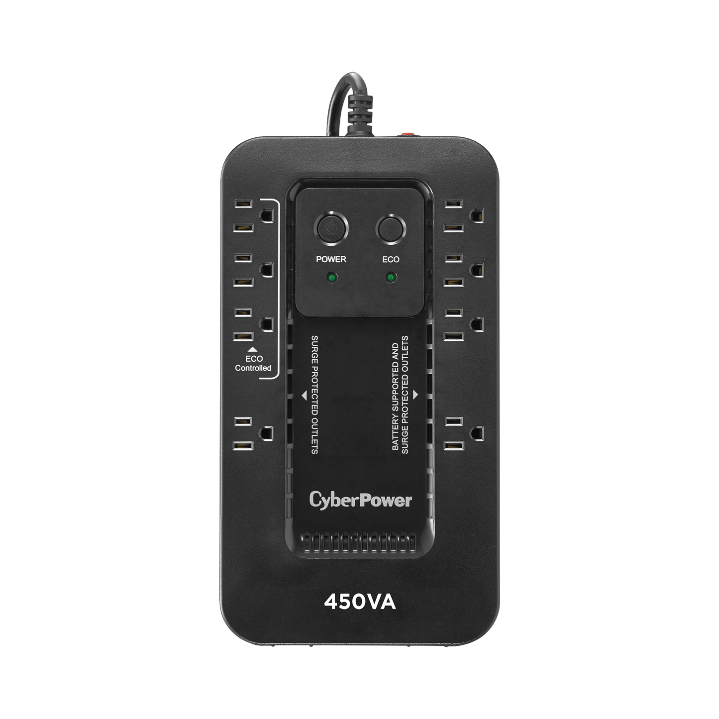 UPS de 450 VA/260 W, TopologÃa Standby con Modo Ahorrador ECO, Entrada 120 Vca NEMA 5-15P, Con 8 Tomas NEMA 5-15R