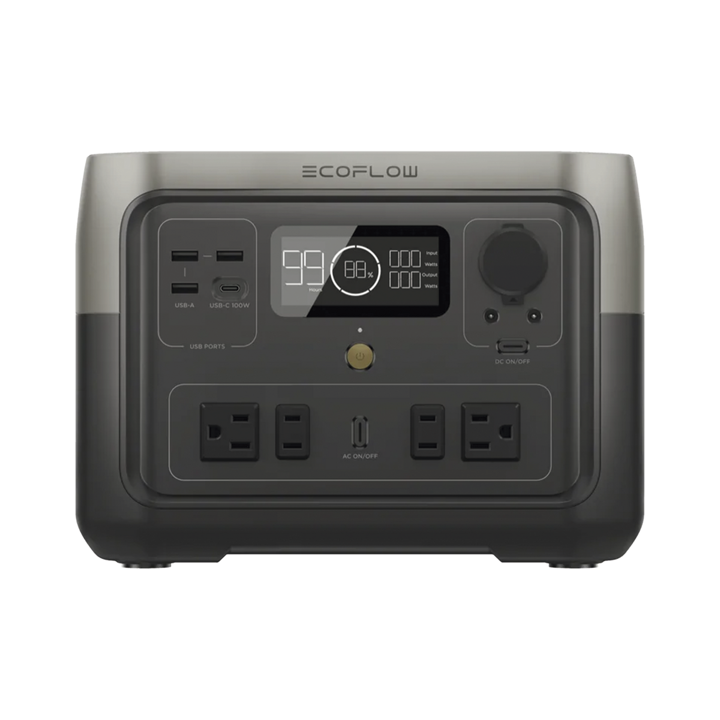 EcoFlow River 2 Max | Estación de EnergÃa Portátil 512Wh Litio LFP / 4 AC 500 W (Max. 1000W) / 1 USB-C 100W / 3 USB -A 12W / Cargador de Coche 8A a 12 o 24V / Conectividad WiFi y Bluetooth (App) / Carga Solar 220W Max.