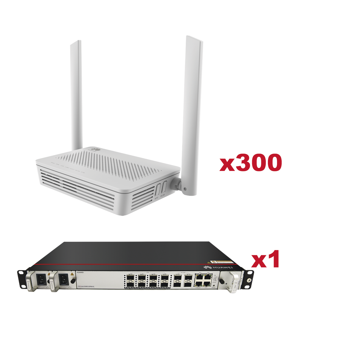 Kit 300 ONTs EG8021V5 GPON WiFi5 + 1 OLT EA5801E-GP08 (8 puertos GPON)