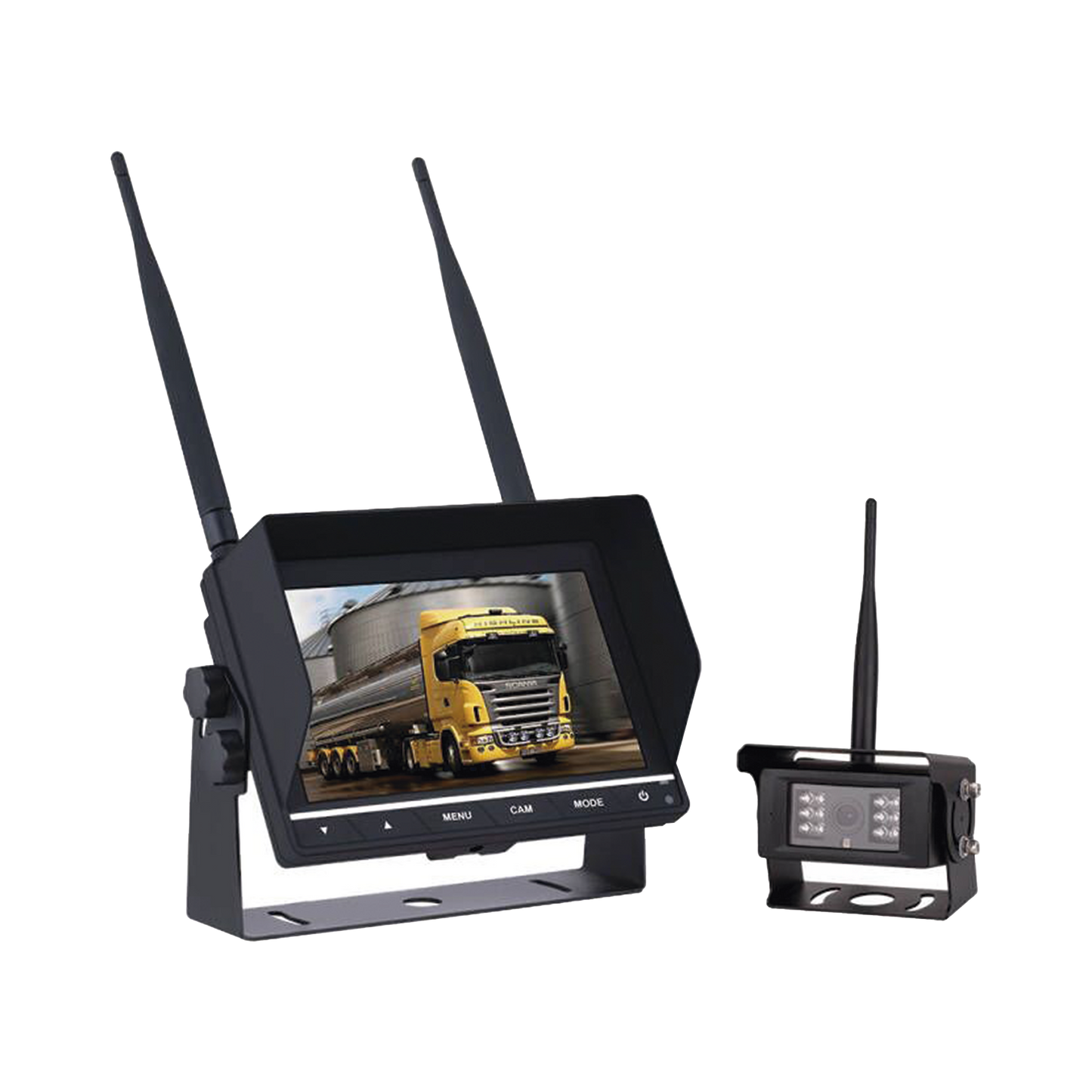 Sistema Profesional Inalámbrico de Cámara de Reversa Infrarroja y Monitor de 7" para VehÃculos de Trabajo y Montacargas