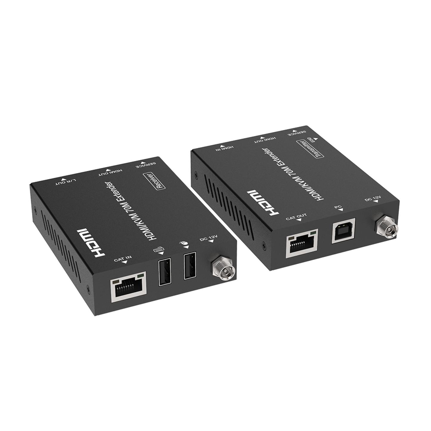Kit Extensor HDMI con KVM | 70m | 4K2K@60Hz | 4:4:4 | HDMI2.0b y HDCP 2.2 | Salida de Audio 3.5mm | Admite PoC | Admite USB 1.1