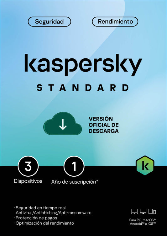 KASPERSKY STANDARD 3 DISPOSITIVOS 1 AÑO (ANTI-VIRUS)
