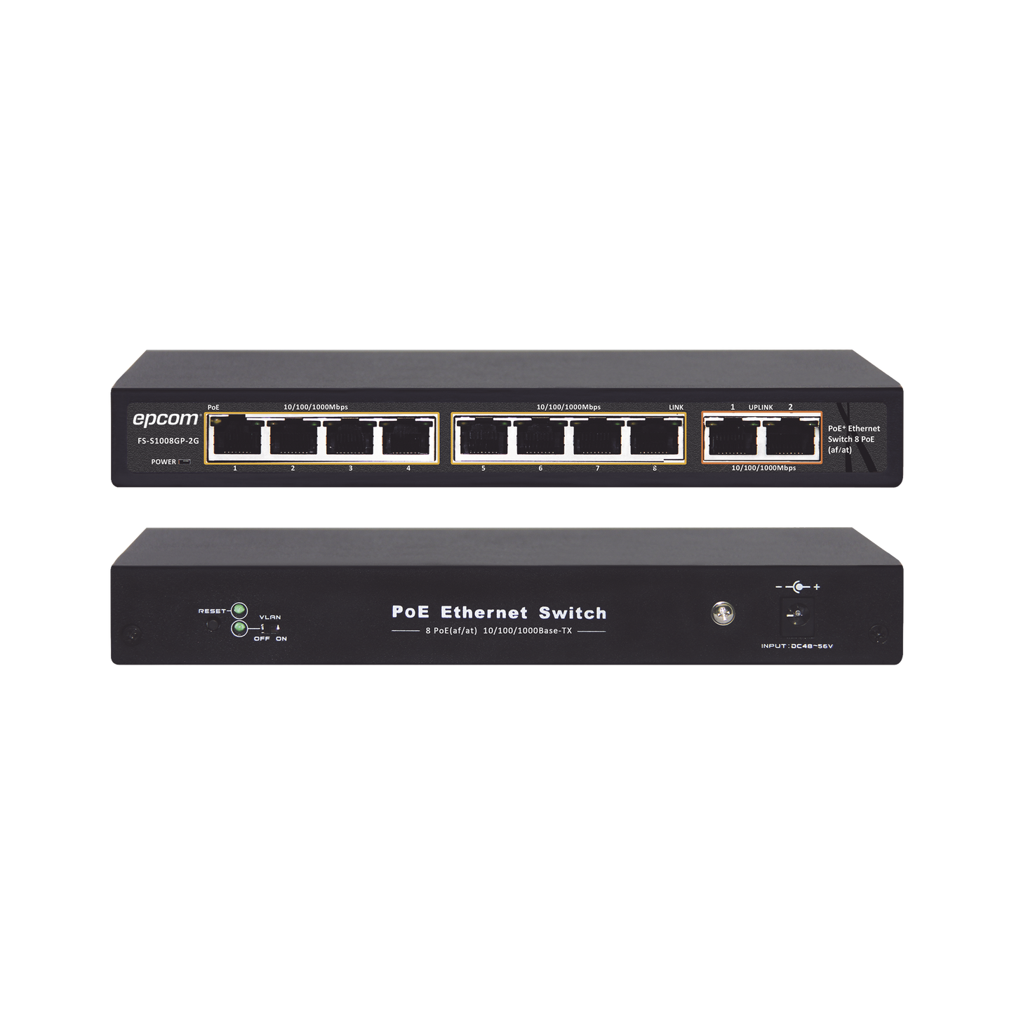 Switch PoE / 100 Metros PoE / 8 puertos 802.3af/at ( 132.5 W ) 10/100/1000Mbps + 2 puertos Uplink