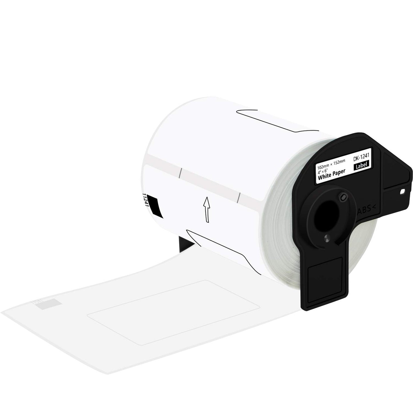 Etiqueta blanca de papel Brother DK1241, 180 etiquetas de 101 mm de ancho x 152 mm de largo. Impresión en negro. QL1110NWB.