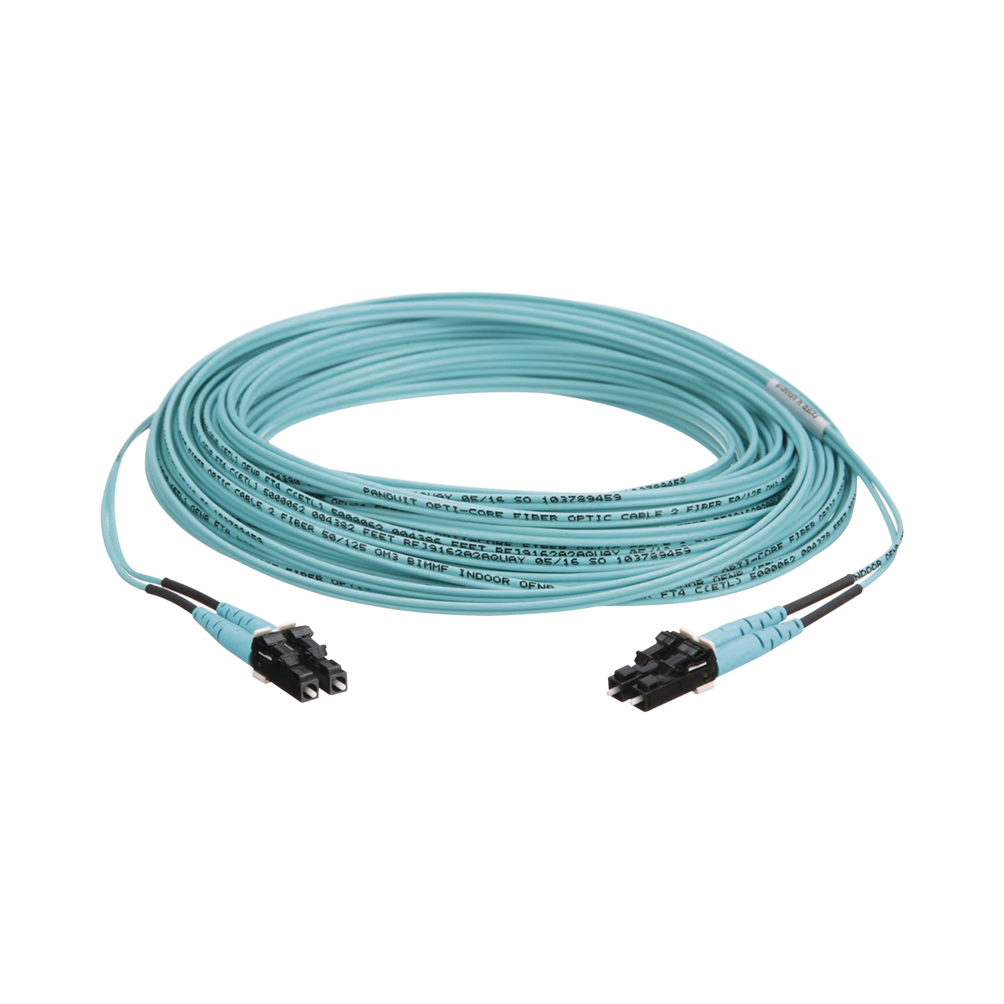 Jumper de Fibra Optica Multimodo 50/125 OM3, LC-LC Duplex, OFNR (Riser), Color Aqua, 20 Metros
