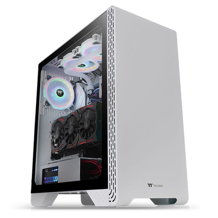Gabinete THERMALTAKE S300 TG Snow Edition, Gabinete, Mini ITX hasta ATX, Color blanco