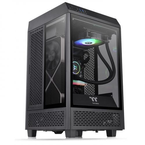 Gabinete Thermaltake The Tower 100 Black (CA-1R3-00S1WN-00), Color Negro, Mini Torre, 3 Paneles de 4mm de Cristal Templado, Soporta Tarjetas Madre Micro AT