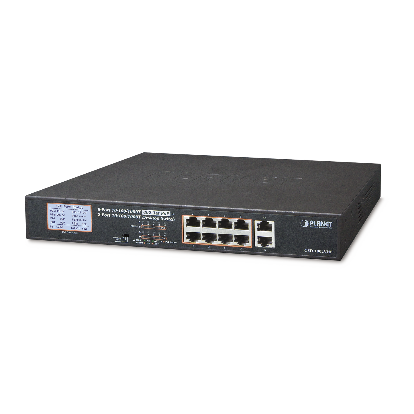 Switch No Adminsitrable PoE+ distancia 250 metros 8 puertos PoE Gigabit + 2 gigabit