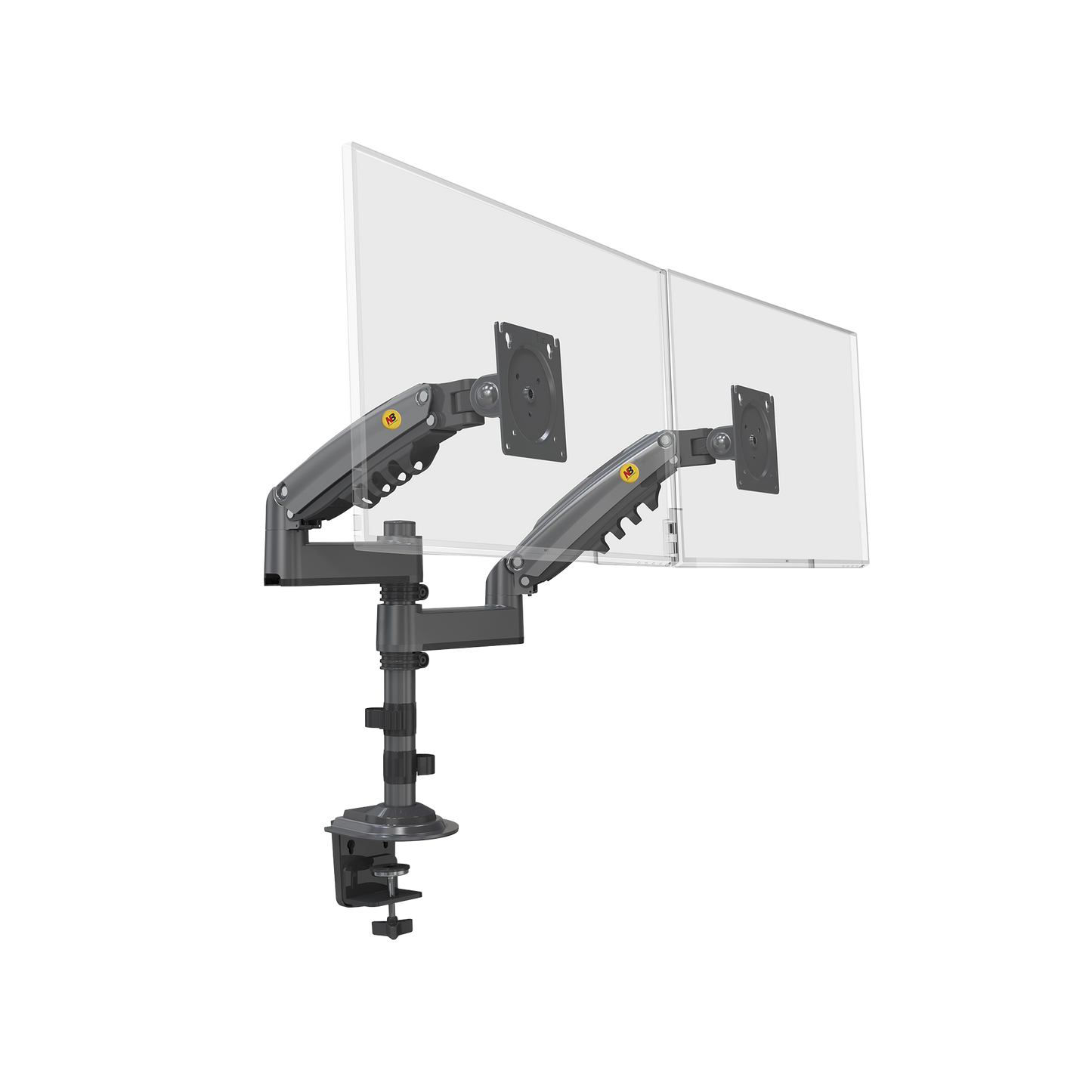 Montaje de Escritorio articulado para 2 monitores de 17 a 27" / Soporta hasta 19kg por monitor / Vesa 75 x 75 / 100 x 100 / Acero / Rotación: 360°