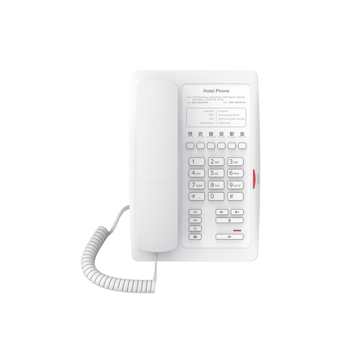 Teléfono IP para HotelerÃa, profesional con 6 teclas programables para servicio rápido (Hotline), plantilla personalizable con PoE