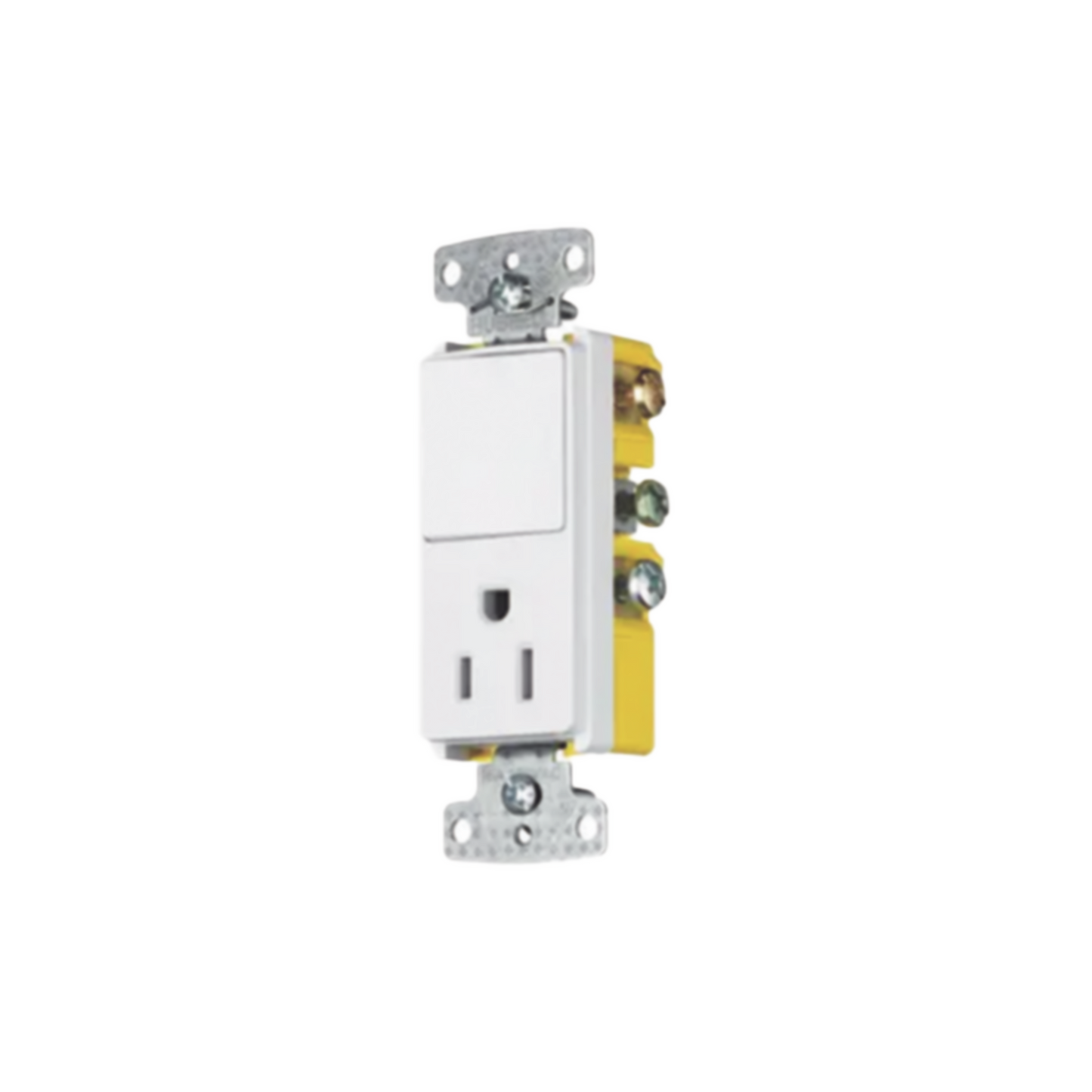 Combinación de Contacto y Apagador Decorador 15A 125V/ Color Blanco.