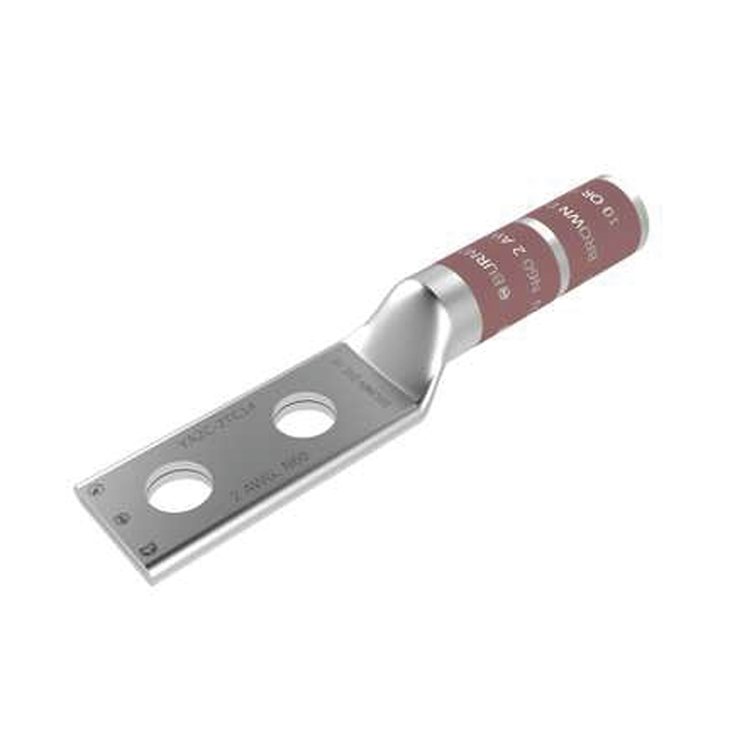 Zapata Terminal de Compresión de Barril Largo con Doble Ojillo para Tornillo 1/4" y Cable 2 AWG / Espaciado de 5/8".