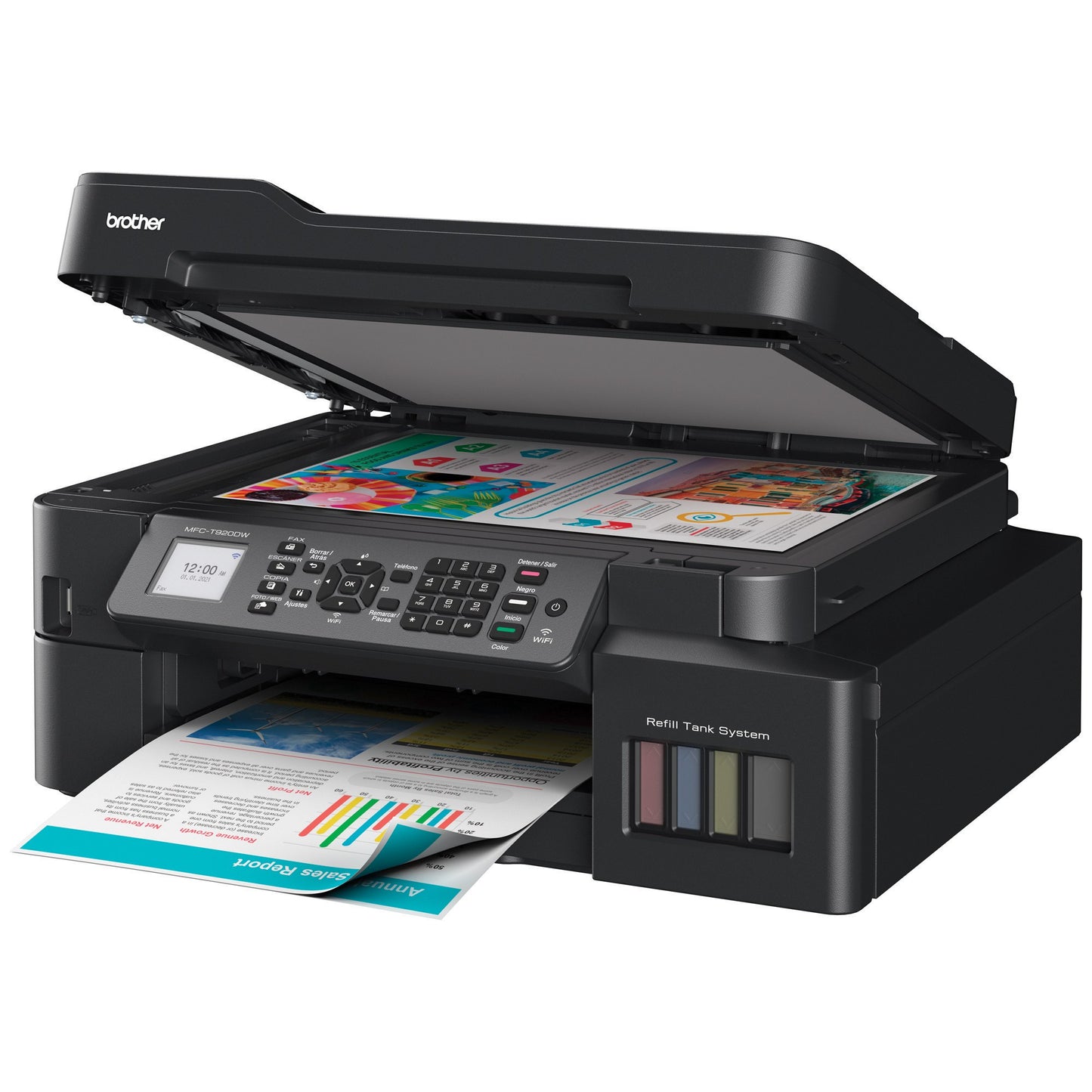 Multifuncional Tinta Continua Brother MFCT920DW, 30 ppm negro/26 ppm color, dúplex, Wifi/LAN, cama plana tamaño carta, ADF hasta 20 páginas, Easy Setup