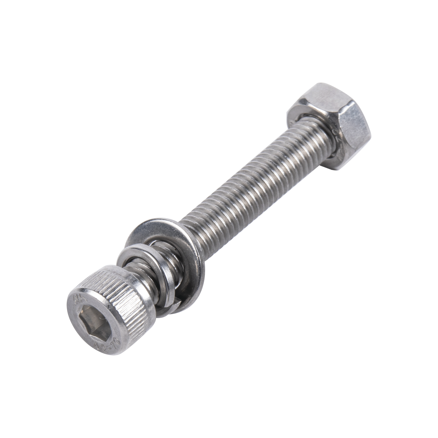 Tornillo Allen Milimétrico de Acero Inoxidable M8-1.25 x 20 / Incluye Tuerca, Arandela Plana y Arandela Presión / Para Montajes de Módulos Solares / Bolsa con 6 piezas.