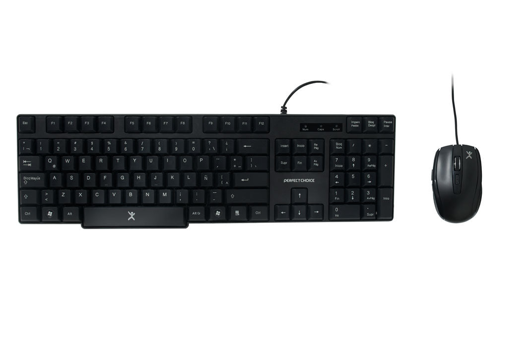 Kit de Teclado y Mouse PERFECT CHOICE , Estándar, Negro, 1200 DPI