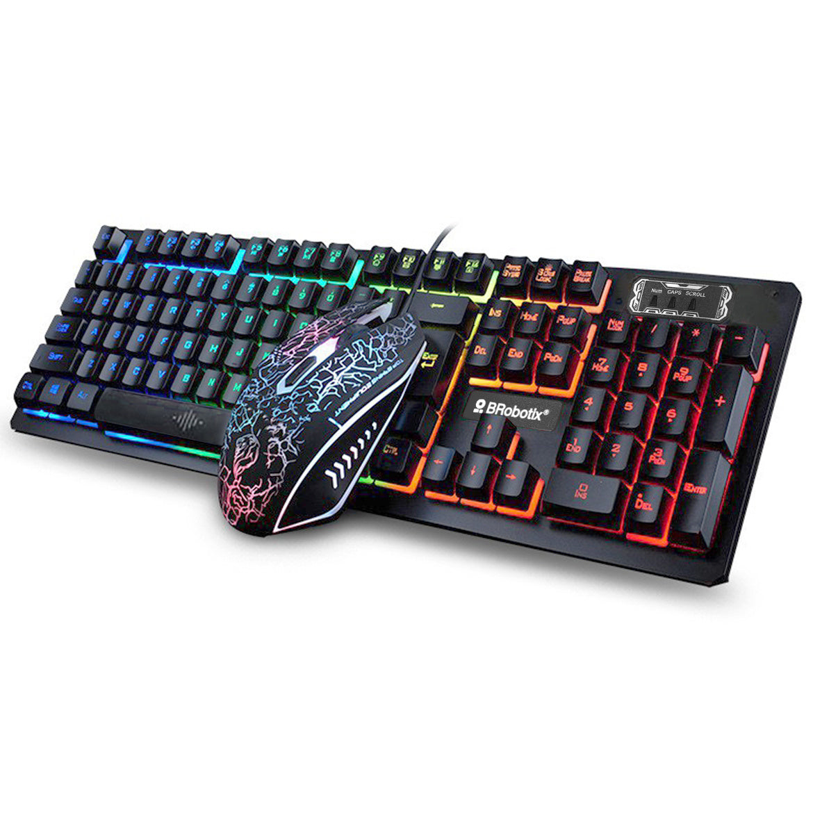 Teclado y Mouse USB RGB Negro BROBOTIX 458977 , Negro, DPI ajustables: 800 / 1600 / 2000 / 2400