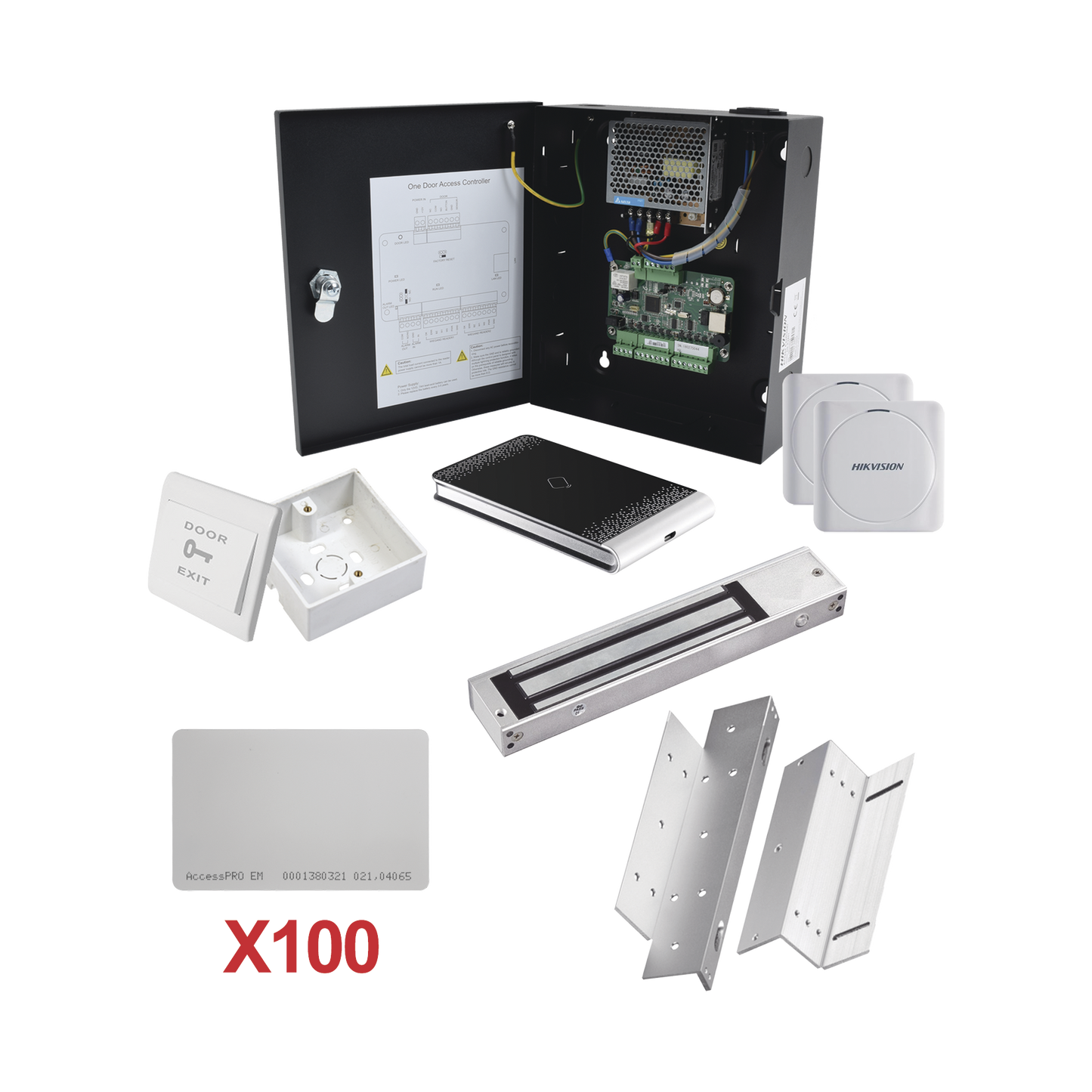 Kit de Control de Acceso con TARJETA para 1 Puerta con lector de Entrada y Salida / TODO INCLUIDO / Software IVMS4200 incluido