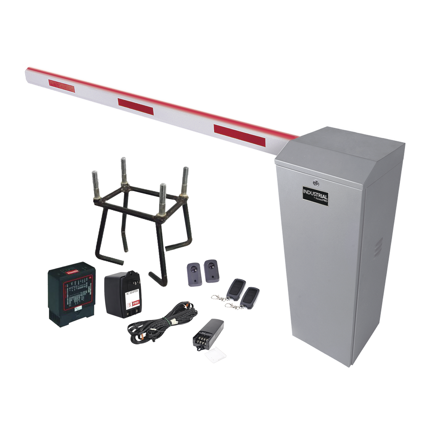 Kit COMPLETO Barrera Izquierda XB / 5M / Iluminación LED Rojo-Verde / Incluye Sensor de masa, Transformador, Lazo, Ancla, Fotoceldas y 2 Controles Inalámbricos