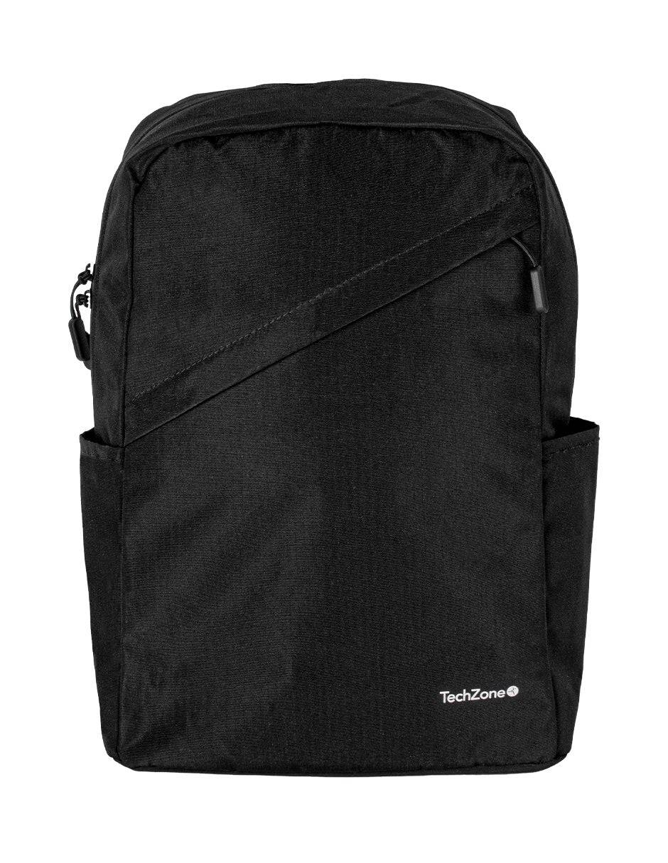 Backpack Classic Black TechZone de 15.6 pulgadas, múltiples compartimientos, organizador frontal, costuras y asas reforzadas, garantía limitada de por vida