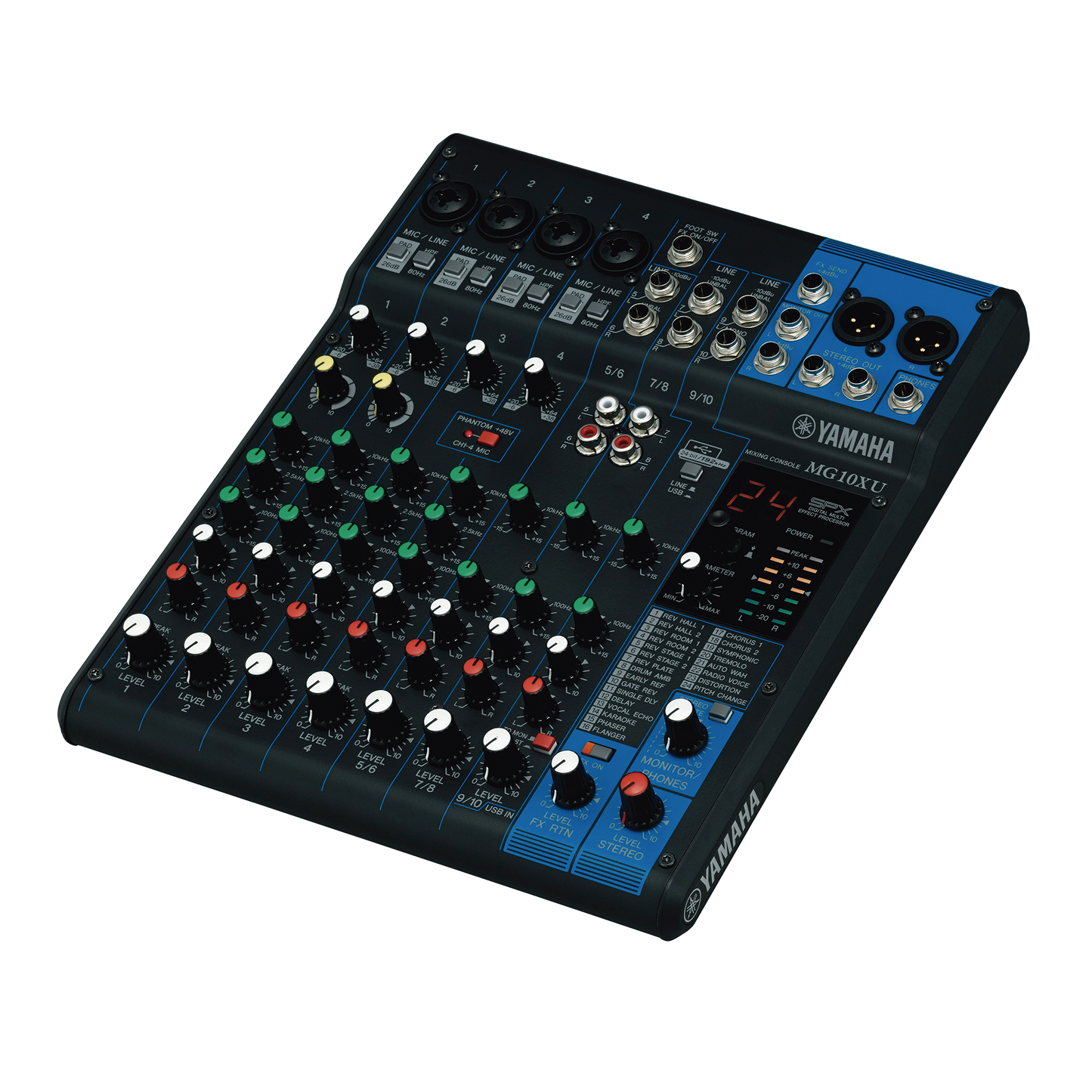Mezcladora de Audio | 10 Canales | Perillas | 4 Entradas de Micrófono/LÃnea | 3 entradas Estéreo | Efectos | USB
