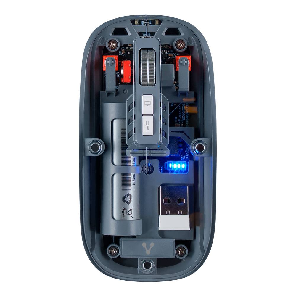 MOUSE VORAGO MO-415 INALÁMBRICO Y BLUETOOTH HASTA 1,600 DPIS RECARGABLE TRANSPARENTE