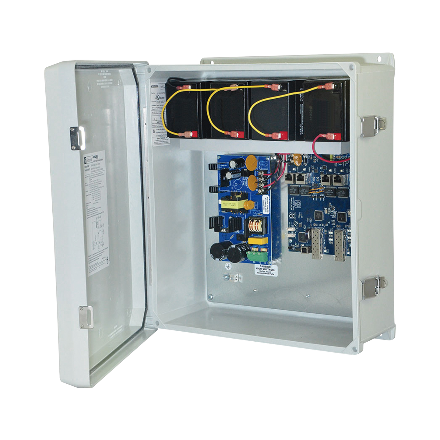 Fuente de Alimentación para PoE / 2 Entradas 1G Fiber SFP / 4 Salidas 10/100/1000 PoE/PoE+ configurable para 2 Salidas 60W Hi-PoE / Nema IP66 / Con capacidad de baterÃa de respaldo / Requiere baterÃa