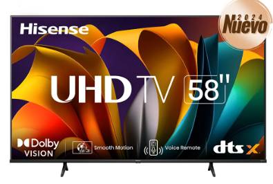 Televisor Hisense 58A6NV, 58 pulgadas, LED 4K UHD, 3840 x 2160 Pixeles, VIDAA SMART TV