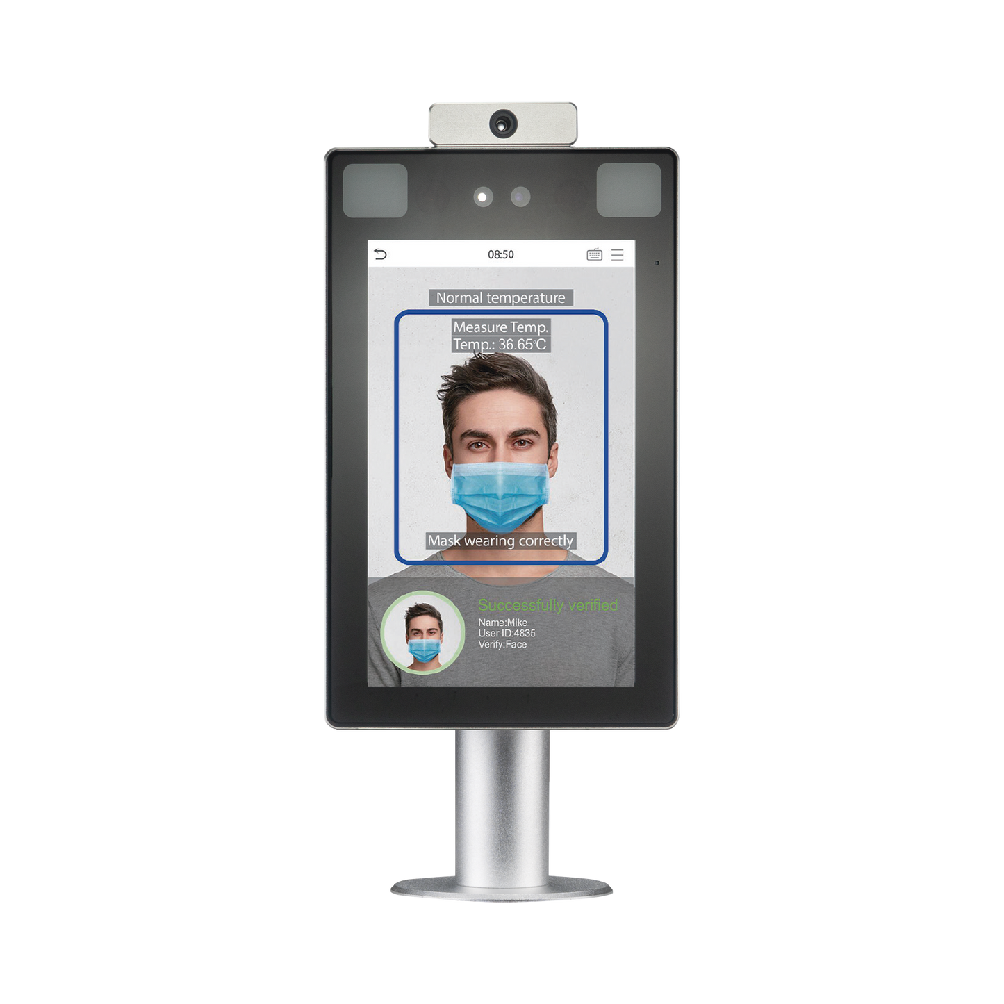 Lector de Rostros / Detección de temperatura corporal / SIN CONTACTO / Acepta Selfies / Reconocimiento a 2.5 metros / ADMS GRATIS / Montaje de Poste