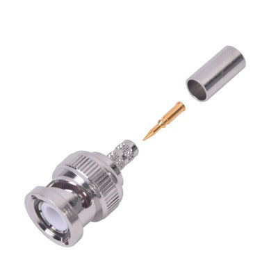 Conector BNC Macho de Anillo Plegable para Cable LMR-195, RG-58/U, RG-142, NÃquel/ Oro/ Teflón.