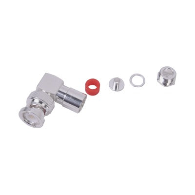 Conector BNC Macho en Ãngulo Recto de Rosca para LMR-195, RG-58/U, RG-142/U, Plata/Oro/Teflón.