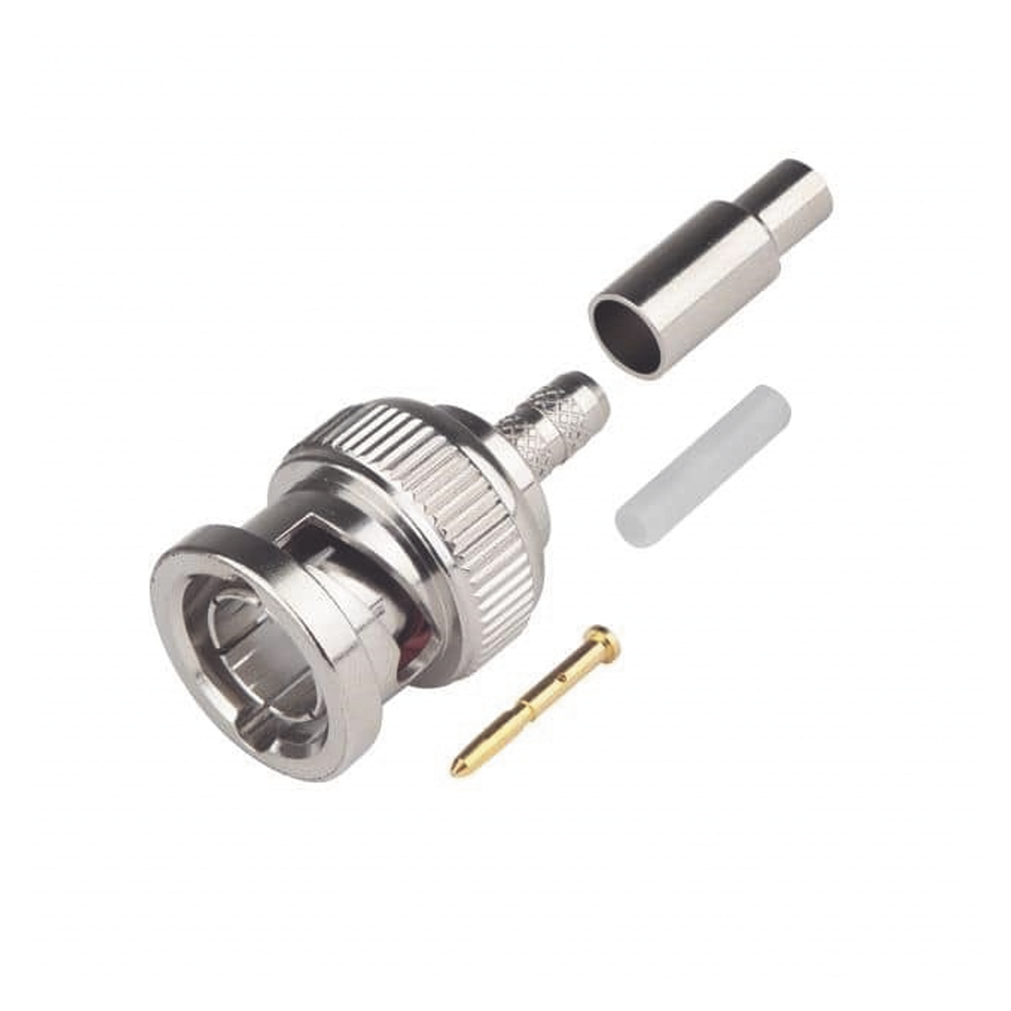 Conector BNC Macho de Anillo Plegable para Cable Coaxial RG-179/U, 75 Ohm, NÃquel/ Oro/ Teflón.