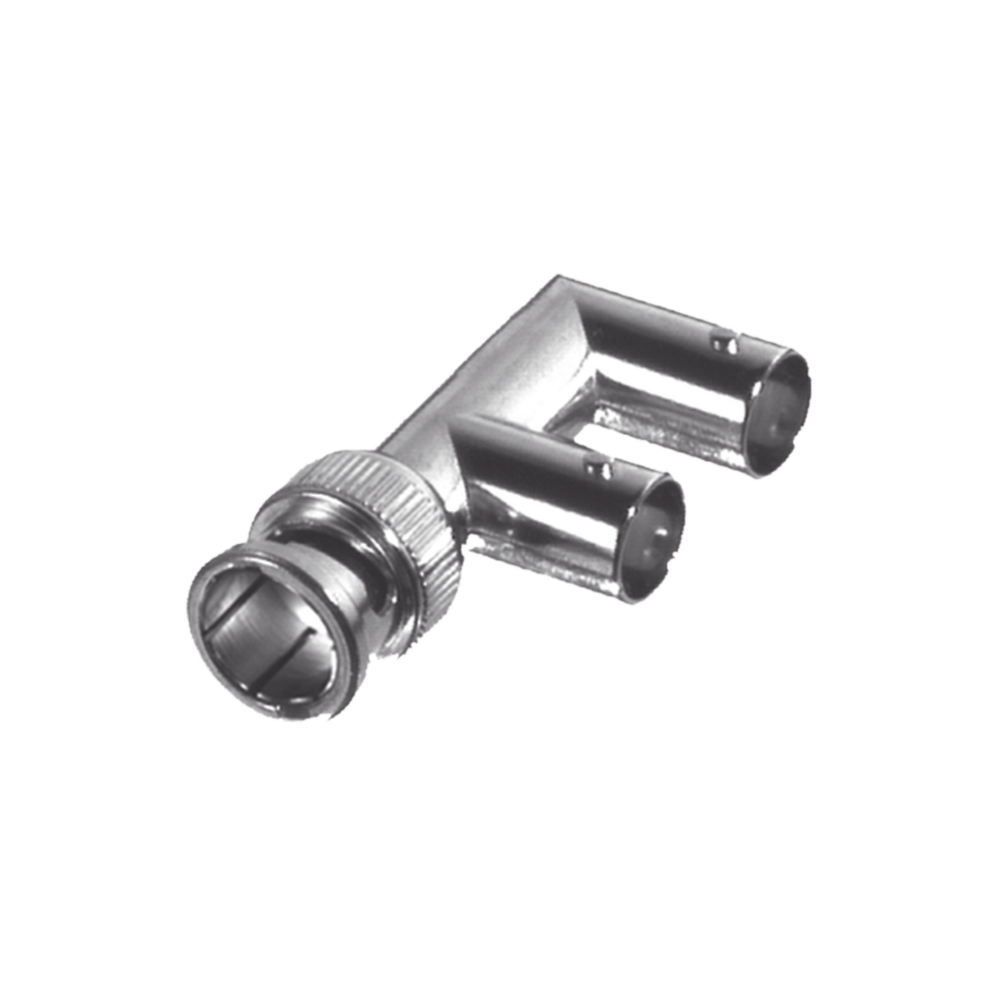 Adaptador Triple en F para 75 Ohm, de Conector BNC Macho a Doble BNC Hembra, NÃquel/ Oro/ Delrin.