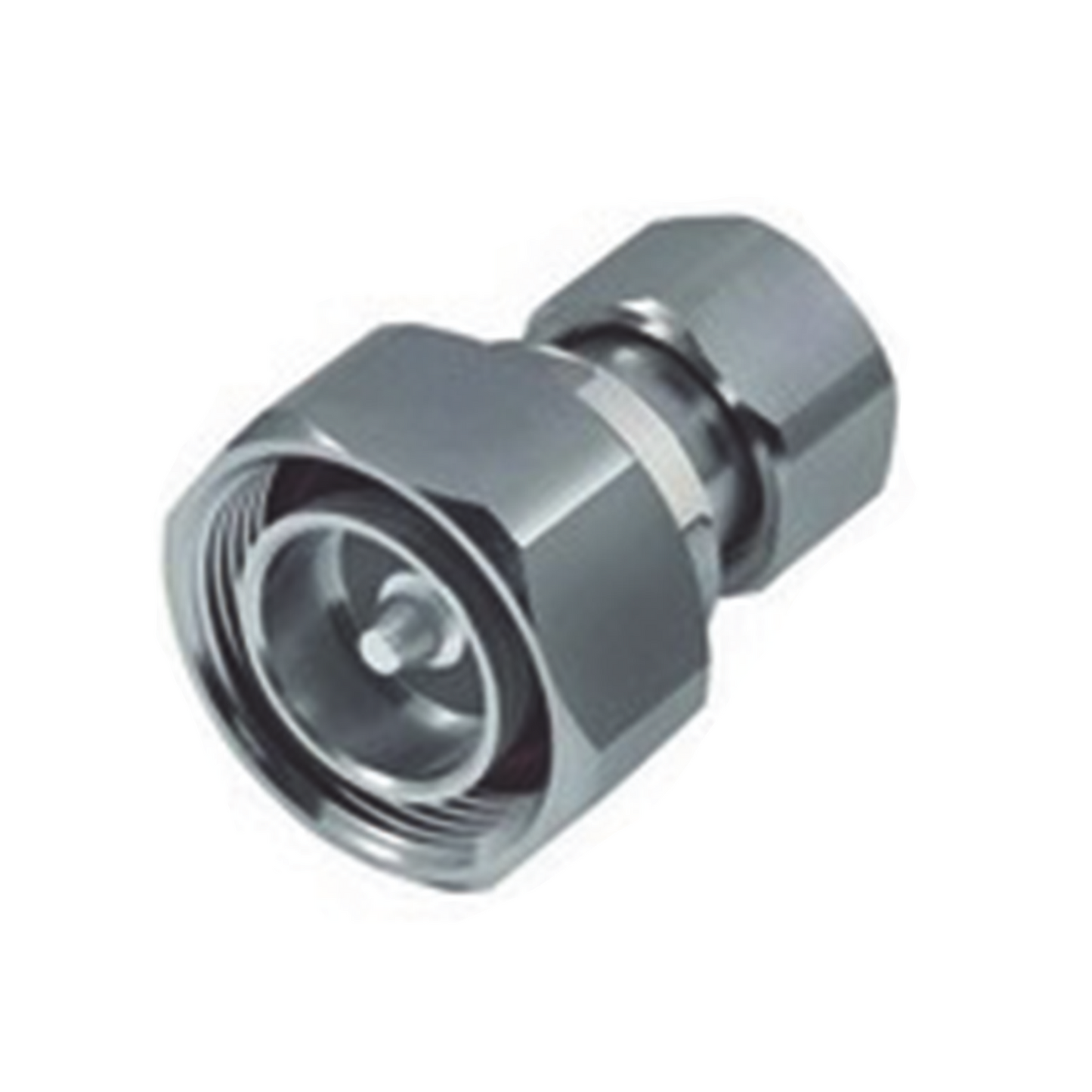 Adaptador en LÃnea de Conector DIN 7-16 Macho a 4.3-10 Macho, Bronce Blanco/ Plata/ Teflón.