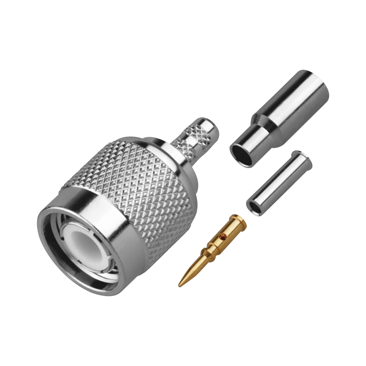 Conector TNC Macho de Anillo Plegable para Cable TEFLÓN-BLANCO-MOTOROLA, Grupo M/C3, NÃquel/ Oro/ Teflón.