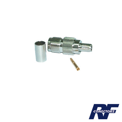 Conector TNC Hembra de Anillo Plegable para Cables RG-8/X, LMR-240, Grupo X, NÃquel/ Oro/ Delrin.