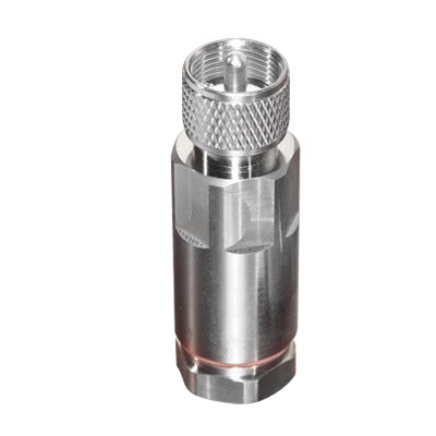 Conector UHF Macho (PL-259) de RF Industries, para Cable HELIAX de 1/2" LDF4-50A, Tipo Rosca, Bronce Blanco/ Plata/ Teflón.
