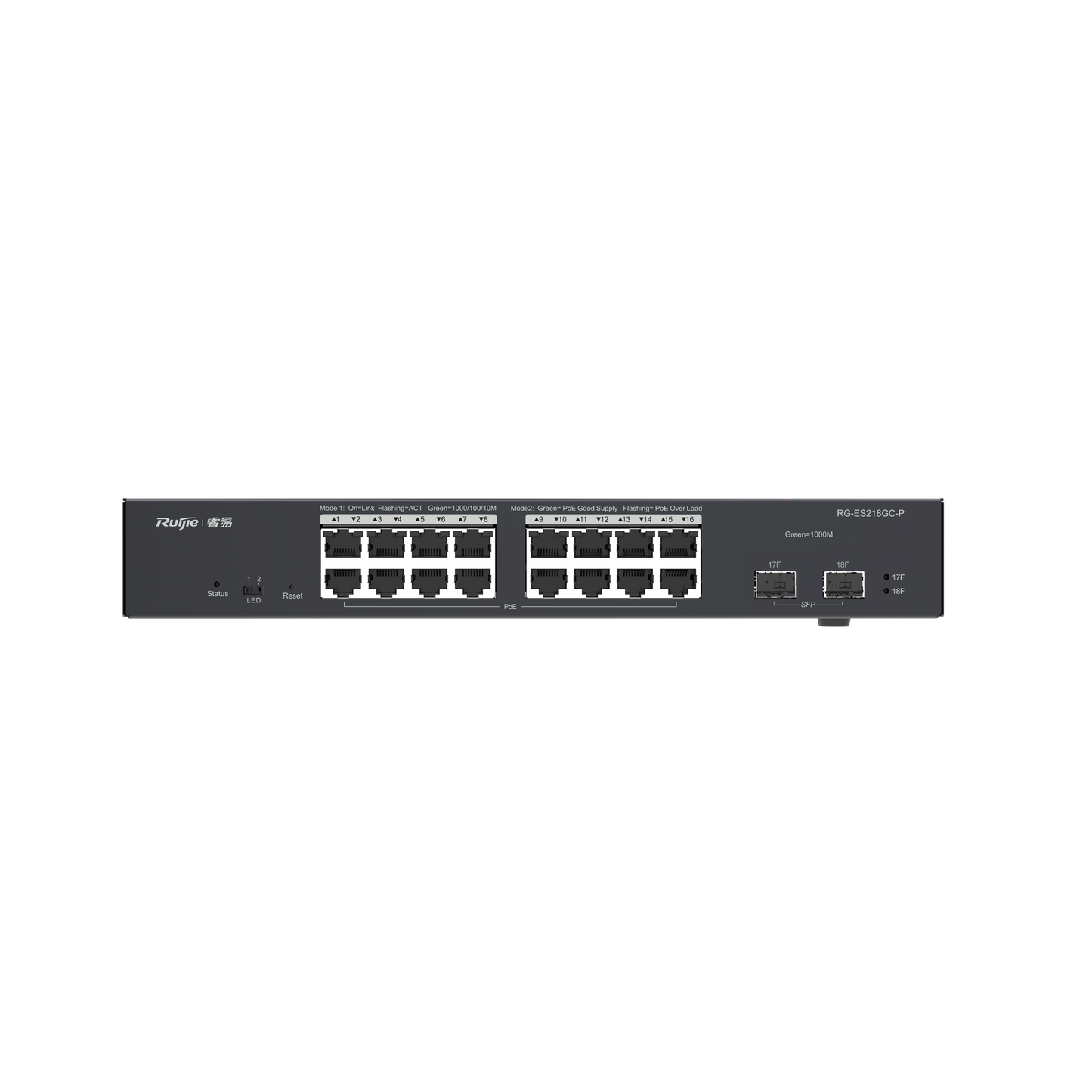 Switch L2 Administrable PoE con 16 puertos Gigabit PoE 802.3af/at + 2 SFP para fibra 1Gb, gestión gratuita desde la nube, 240w