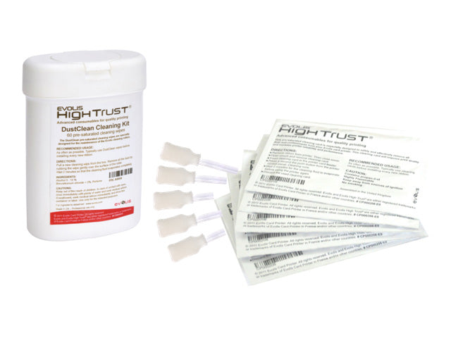 Kit de Limpieza EVOLIS A5070, Color blanco, Limpiador, Tarjetas Adhesivas para Laminador