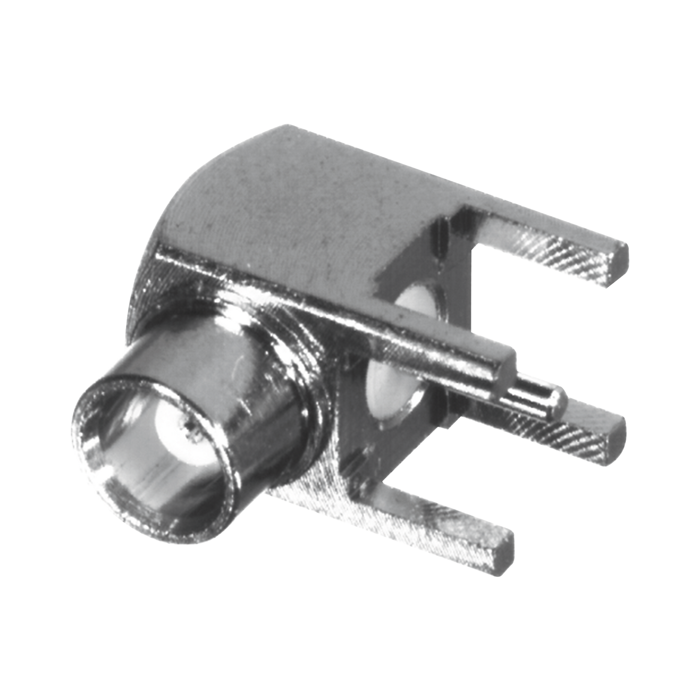 Conector MCX Hembra en Ãngulo Recto para Montaje en PCB, Oro/ Oro/ Teflón.