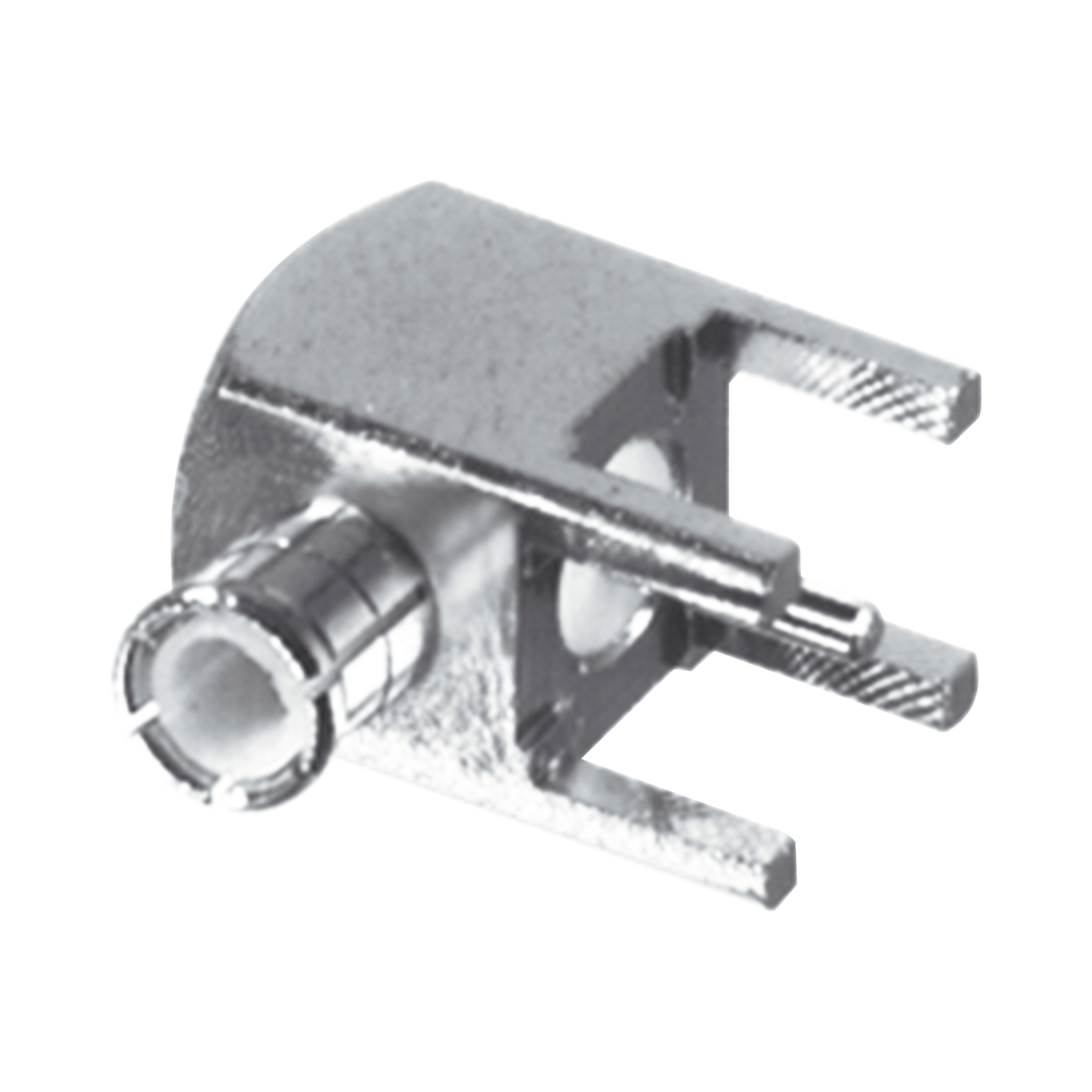 Conector MCX Macho en Ãngulo Recto para Montaje en PCB con Terminal y 4 Patas, Oro/ Oro/ Teflón.